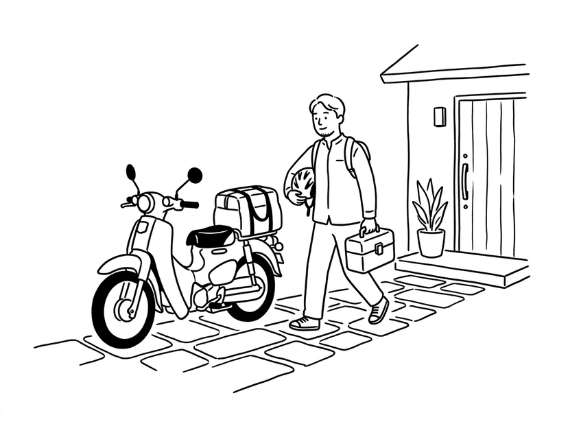 バイクでご自宅へ訪問する鍼灸師