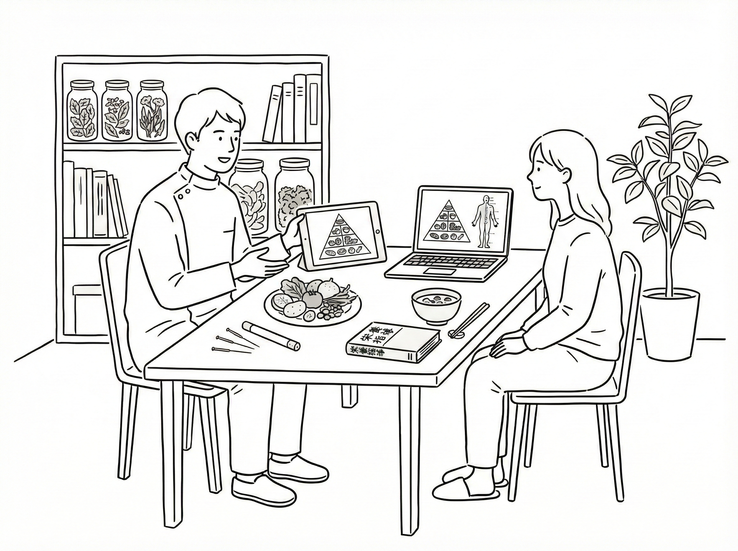 鍼灸施術と栄養指導を組み合わせた体質改善のイラスト